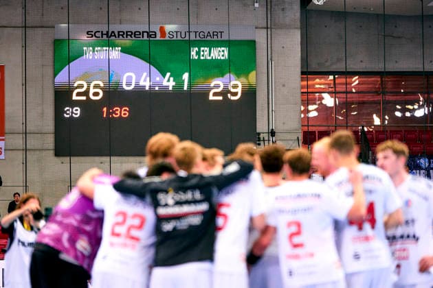 Anzeigetafel Endstand24.09.2026 - Handball - DHB Pokal - Saison 2026 2027 - 02. Runde: TVB 1898 Stuttgart - HC Erlangen Metropolregion Nürnberg HCE - PeKo - xpexkox -