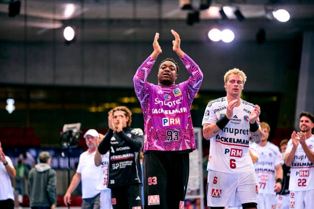 Jubel nach Spielende - Rubens Pierre (93, HC Erlangen ) Marek Nissen (6, HC Erlangen ) 24.09.2026 - Handball - DHB Pokal - Saison 2026 2027 - 02. Runde: TVB 1898 Stuttgart - HC Erlangen Metropolregion Nürnberg HCE - PeKo - xpexkox -