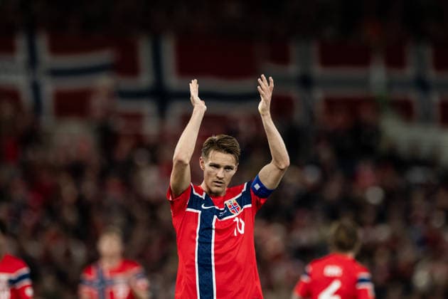 260924 Martin odegaard of Norway during the Nations League football match between Norway and Denmark on September 24, 2026 in Oslo. Photo: Vegard Grott BILDBYRAN kod VG VG1005 bbeng fotboll football soccer fotball nations league landskamp norge norway danmark denmark Copyright: VEGARDxGRoTT BB260924VG034