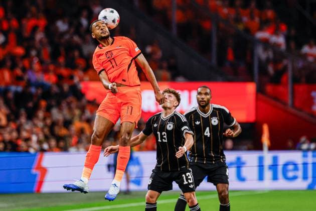 AMSTERDAM - Cody Gakpo of the Netherlands heads the ball during the UEFA Nations League match between the Netherlands and Germany at the Johan Cruijff ArenA on September 24, 2026 in Amsterdam, the Netherlands. MARCEL TER BALS ANP UEFA Nations League 2026 27 xVIxANPxSportx xMarcelxterxBalsxIVx 569967231 originalFilename: 569967231.jpg