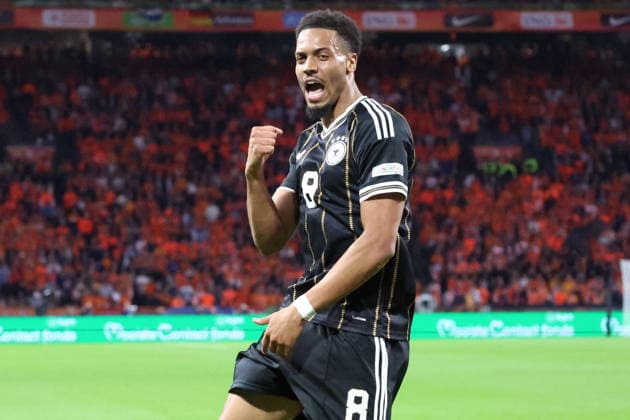 24.09.2026, xrekx, Fussball UEFA Nations League, Niederlande - Deutschland v.l. Torjubel nach dem Tor zum celebrating the goal celebrate 0:1 durch Felix Nmecha (Deutschland) Amsterdam
