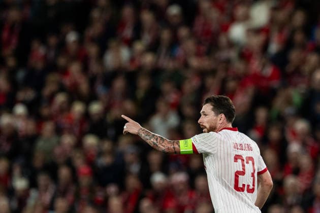 260924 Pierre-Emile Hojbjerg of Denmark during the Nations League football match between Norway and Denmark on September 24, 2026 in Oslo. Photo: Vegard Grott BILDBYRAN kod VG VG1005 bbeng fotboll football soccer fotball nations league landskamp norge norway danmark denmark Copyright: VEGARDxGRoTT BB260924VG040