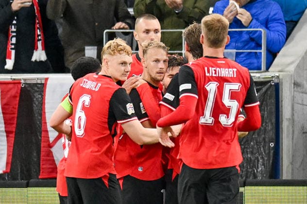 24.09.2026, Oberoesterreich Arena Linz, AUT, Uefa Nations League 2026 27 Group B - Oesterreich vs Israel, im Bild Jubel Spieler Team Austria (AUT) UEFA Nations League 2026 27 Group B Match between Austria and Israel in Linz, Austria on 2026 09 24 Linz Oberoesterreich Austria