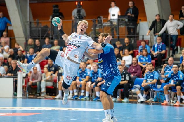 Handball I Herren I Saison 2026-2027 I DHB Pokal I 2. Runde I TVB Stuttgart - HC Erlangen I 24.09.2026 Marek Nissen (6, HC Erlangen) im Wurf Stuttgart Scharrena Baden-Württemberg Deutschland Copyright: xLobeca MaxxPetershansx