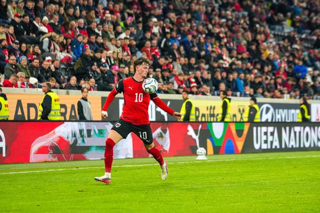 Fussball: Österreich: UEFA Nations League 2026 2027 - Liga B, Gruppe B3, 1. Spieltag, 24.09.2026 - Österreich vs. Israel - Raiffeisen Arena (Linz, Österreich); Paul Wanner (Österreich, 10) Copyright: xLukasxBierederx