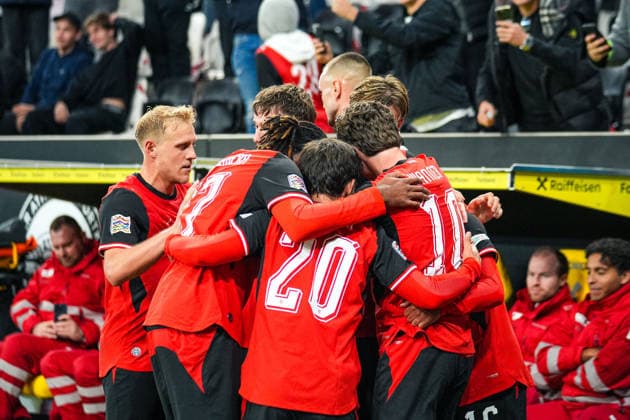 Fussball: Österreich: UEFA Nations League 2026 2027 - Liga B, Gruppe B3, 1. Spieltag, 24.09.2026 - Österreich vs. Israel - Raiffeisen Arena (Linz, Österreich); Phillipp Mwene (Österreich, 16) mit dem Tor zum 2:0 - Jubel, Torjubel Copyright: xLukasxBierederx