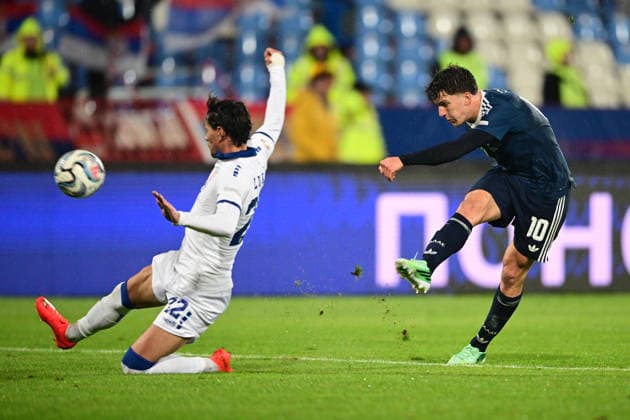 UEFA Nations League - Serbia vs Greece - Christos Tzolis of Greece in action during the UEFA Nations League group A2 matchday 1 soccer match between Serbia and Greece held at Stadion Rajko MitiÄ‡ in Belgrade, Serbia, 25 September 2026. IMAGO ONE INCH PRODUCTIONS BELGRADE SERBIA Copyright: xONExINCHxPRODUCTIONSx 7097696