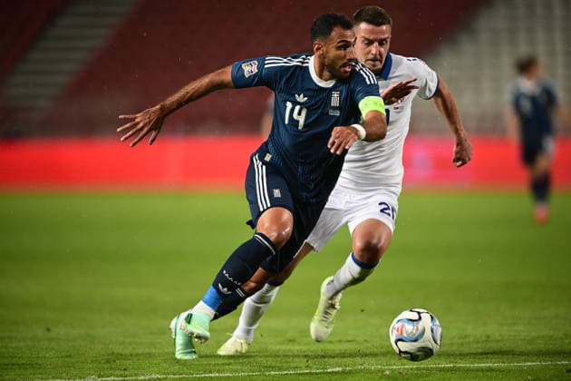 UEFA Nations League - Serbia vs Greece - Vangelis Pavlidis of Greece in action against Lazar SamardÅ¾iÄ‡ of Serbia during the UEFA Nations League group A2 matchday 1 soccer match between Serbia and Greece held at Stadion Rajko MitiÄ‡ in Belgrade, Serbia, 25 September 2026. IMAGO ONE INCH PRODUCTIONS BELGRADE SERBIA Copyright: xONExINCHxPRODUCTIONSx 7097446