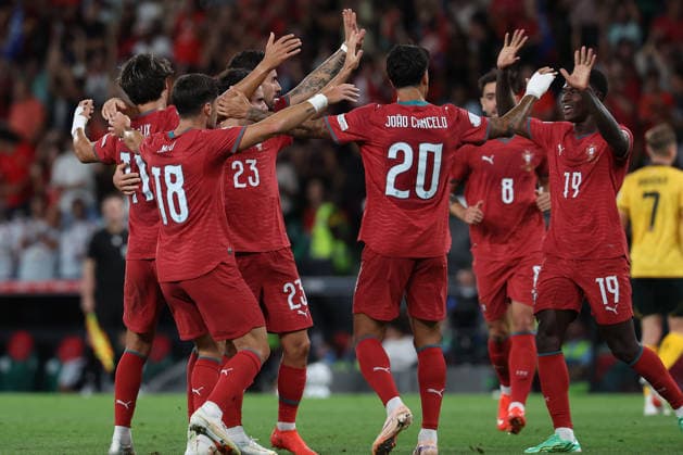Lisbon, Portugal - September 24: Joao Felix (Portugal) celebrates with teammate after scoring the goal to 1:0 during the UEFA Nations League 2026 27 League Phase Matchday 1 match between Portugal and Wales at Estadio Jose Alvalade on September 24, 2026 in Lisbon, Portugal Copyright: HMBxMedia JoaquimxFerreira
