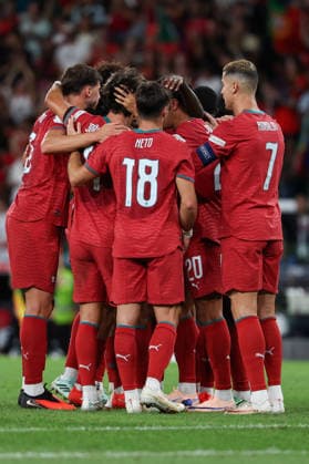 Lisbon, Portugal - September 24: Joao Felix (Portugal) celebrates with teammate after scoring the goal to 1:0 during the UEFA Nations League 2026 27 League Phase Matchday 1 match between Portugal and Wales at Estadio Jose Alvalade on September 24, 2026 in Lisbon, Portugal Copyright: HMBxMedia JoaquimxFerreira