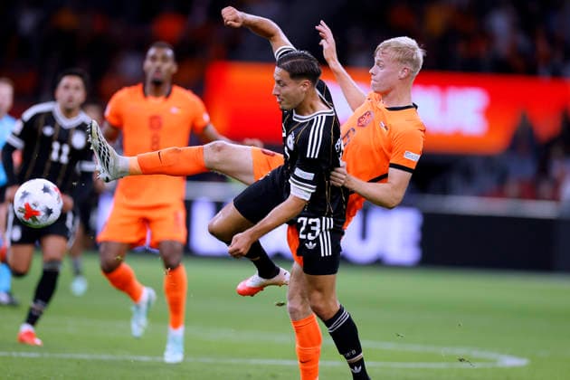 EBNOUTALIB Younes Team Deutschland mit VAN HECKE Jan Paul UEFA Nations League 2026 - 2027 Spiel Holland - Deutschland 1 : 1 am 24.September 2026 in Amsterdam DFL REGULATIONS PROHIBIT ANY USE OF PHOTOGRAPHS as IMAGE SEQUENCES and or QUASI-VIDEO Copyright: xLacixPerenyix