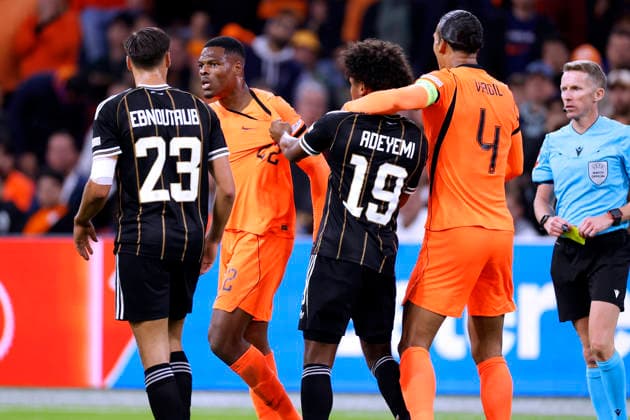 ADEYEMI Karim Team Deutschland mit VAN Dijk Virgil und DUMFRIES Denzel beim Disput UEFA Nations League 2026 - 2027 Spiel Holland - Deutschland 1 : 1 am 24.September 2026 in Amsterdam DFL REGULATIONS PROHIBIT ANY USE OF PHOTOGRAPHS as IMAGE SEQUENCES and or QUASI-VIDEO Copyright: xLacixPerenyix