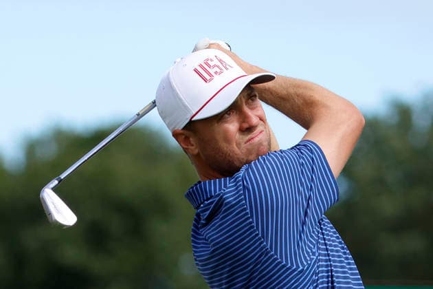 MEDINAH, IL - SEPTEMBER 24: Justin Thomas of the United States during the opening four ball session of the Presidents Cup, September 24, 2026, at Medinah Country Club in Medinah, Illinois. (Photo by Matthew Maxey Icon Sportswire) GOLF: SEP 24 Presidents Cup EDITORIAL USE ONLY Icon260924100