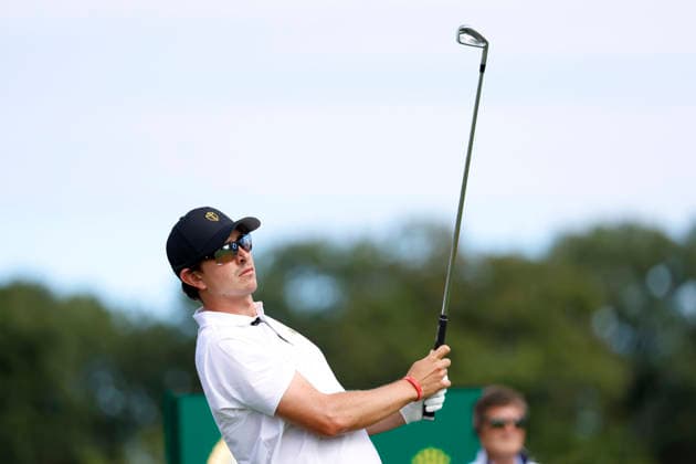 MEDINAH, IL - SEPTEMBER 24: Nico Echavarria of Colombia watches his tee shot on No. 7 during the opening four ball session of the Presidents Cup, September 24, 2026, at Medinah Country Club in Medinah, Illinois. (Photo by Matthew Maxey Icon Sportswire) GOLF: SEP 24 Presidents Cup EDITORIAL USE ONLY Icon260924101