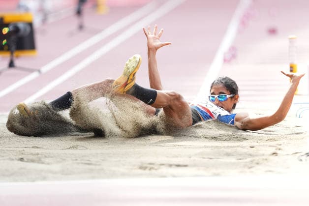 (260925) -- NAGOYA, Sept. 25, 2026 -- Pooja of India competes during the women s heptathlon long jump of Athletics at the 20th Asian Games Aichi-Nagoya 2026 in Nagoya, Japan, Sept. 25, 2026. ) (SP)JAPAN-NAGOYA-ASIAN GAMES-ATHLETICS-WOMEN S HEPTATHLON-LONG JUMP LuoxYuan 
