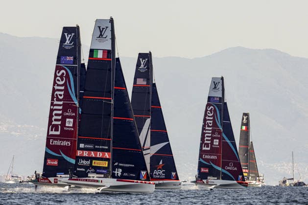 OTHER - Sailing - The Louis Vuitton 38th America s Cup Preliminary Regatta in Naples Photo by IPA ABACAPRESS.COM88925364 - A general view of the AC40 on the first day of the preliminary regatta for the 38th Louis Vuitton America s Cup in the Gulf of Naples, Campania, Italy, on September 24, 2026. The Naples preliminary regatta gives the competing teams their first opportunity to test their AC40 one-design yachts ahead of the 38th America s Cup, which will be held in Naples in 2027. Napoli Italy  Copyright: xIPAxSport ABACAx