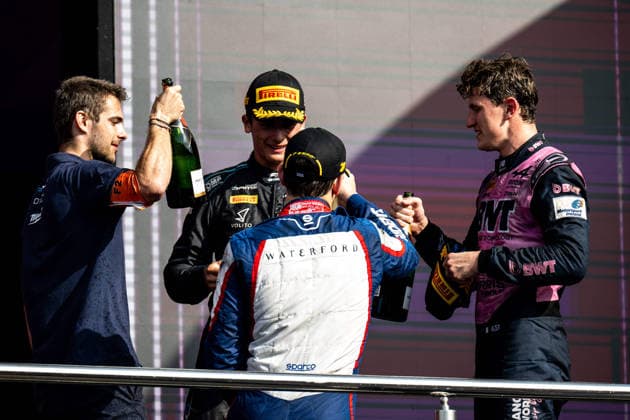 AUTO - FORMULA 2 2026 - BAKU BEGANOVIC Dino (swe), DAMS Lucas Oil, Dallara F2 2024, portrait DUNNE Alex (irl), Rodin Motorsport, Dallara F2 2024, portrait VAN HOEPEN Laurens (nld), Trident, Dallara F2 2024, portrait podium during the 12th round of the 2026 FIA Formula 2 Championship from September 24 to 26, 2026 on the Baku City Circuit, in Baku, Azerbaijan - BakuAzerbaijan  Copyright: xALBERTOxVIMERCATIx