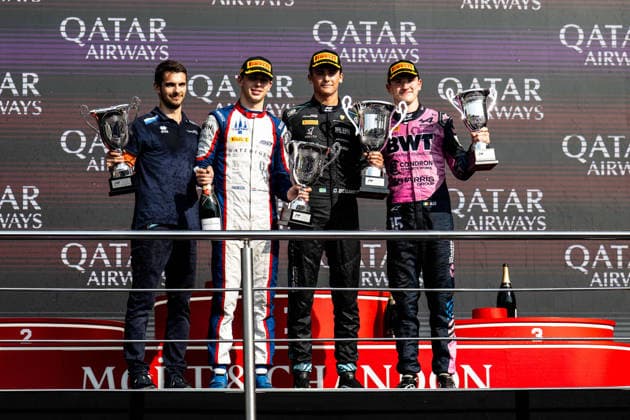 AUTO - FORMULA 2 2026 - BAKU BEGANOVIC Dino (swe), DAMS Lucas Oil, Dallara F2 2024, portrait VAN HOEPEN Laurens (nld), Trident, Dallara F2 2024, portrait DUNNE Alex (irl), Rodin Motorsport, Dallara F2 2024, portrait podium during the 12th round of the 2026 FIA Formula 2 Championship from September 24 to 26, 2026 on the Baku City Circuit, in Baku, Azerbaijan - BakuAzerbaijan  Copyright: xALBERTOxVIMERCATIx