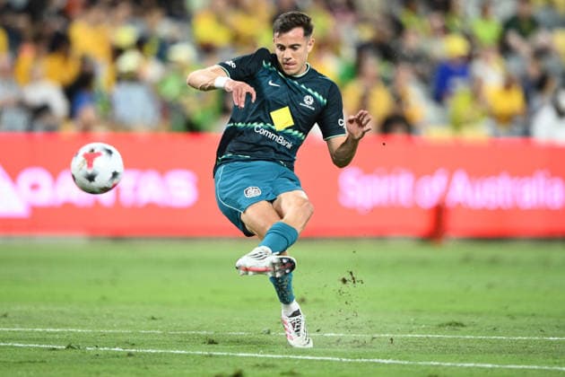 SOCCER AUSTRALIA BRAZIL, Paul Okon-Engstler of Australia warms up during the Queensland Football Series International Friendly, Länderspiel, Nationalmannschaft match between the Socceroos and Brazil at Queensland Country Bank Stadium in Townsville, Friday, September 25, 2026. ( NO ARCHIVING, EDITORIAL USE ONLY TOWNSVILLE QUEENSLAND Australia  Copyright: xMATTxTAYLORx 20260925116283259254