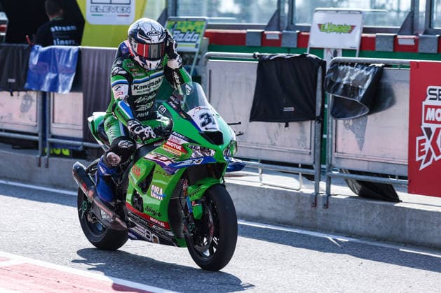 Garrett Gerloff of Kawasaki WorldSbk Team with Kawasaki ZX-10RR seen during Free Practice 1 of SBK Round 10 EICMA Italian Round. Cremona Italy Copyright: xBEAUTIFULxSPORTS Carabellix