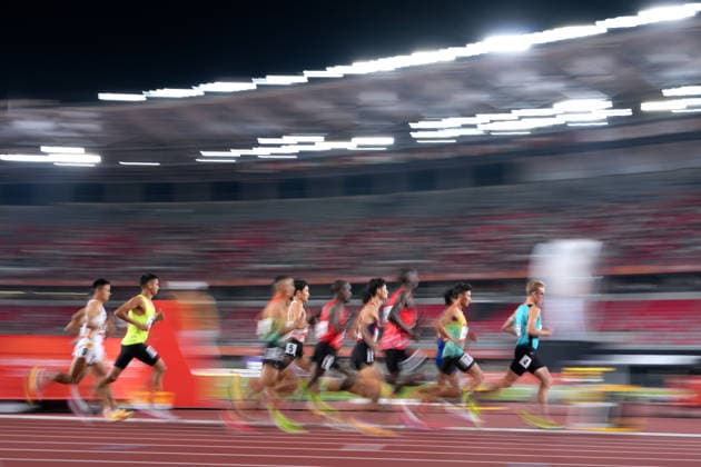 (260925) -- NAGOYA, Sept. 25, 2026 -- Athletes compete during the men s 10000m final of athletics at the 20th Asian Games Aichi-Nagoya 2026 in Nagoya, Japan, Sept. 25, 2026. ) (SP)JAPAN-NAGOYA-ASIAN GAMES-ATHLETICS-MEN S 10000M LuixSiuxWai
