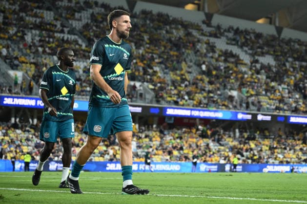 SOCCER AUSTRALIA BRAZIL, Milos Degenek of Australia warms up during the Queensland Football Series International Friendly, Länderspiel, Nationalmannschaft match between the Socceroos and Brazil at Queensland Country Bank Stadium in Townsville, Friday, September 25, 2026. ( NO ARCHIVING, EDITORIAL USE ONLY TOWNSVILLE QUEENSLAND Australia  Copyright: xMATTxTAYLORx 20260925161588673240