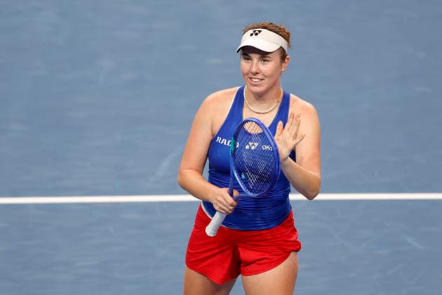 Linda Noskova, a Czech tennis player, during the Czech Republic vs. Spain match in the semifinals of the 2026 Billie Jean King Cup, September 25, 2026, Shenzhen, China. (CTKxPhoto PavelxLebeda) CTKPhotoF202609250015301  CTKPhotoF202609250015301