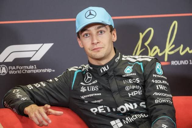 25.09.2026. Azerbaijan. Baku. Mercedes-AMG PETRONAS Formula One Team driver George Russell after the qualifying races of the Formula 1 Azerbaijan Grand Prix in Baku. Alexey Belkin NEWS.ru BelkinxAlexey