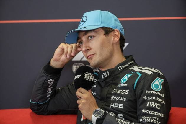 25.09.2026. Azerbaijan. Baku. Mercedes-AMG PETRONAS Formula One Team driver George Russell after the qualifying races of the Formula 1 Azerbaijan Grand Prix in Baku. Alexey Belkin NEWS.ru BelkinxAlexey