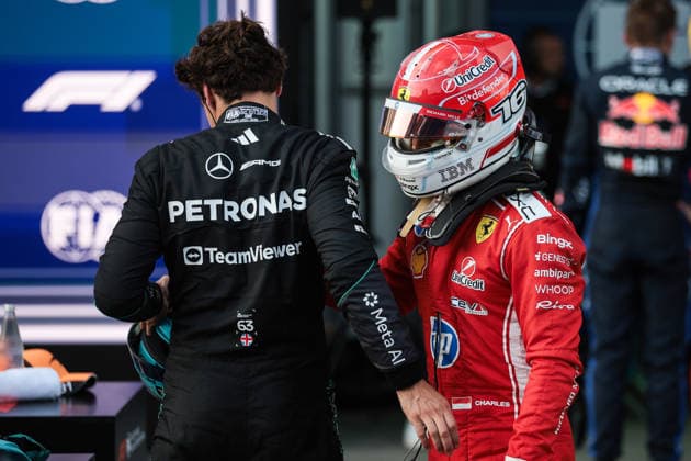 F1 - AZERBAIJAIN GRAND PRIX 2026 RUSSELL George (gbr), Mercedes AMG F1 Team W17, portrait and LECLERC Charles (mco), Scuderia Ferrari SF-26, portrait during the 2026 Formula 1 Azerbaijan Grand Prix, 15th round of the 2026 Formula One World Championship, WM, Weltmeisterschaft from September 24 to 26, 2026 on the Baku City Circuit, in Baku, Azerbaijan - BakuAzerbaijan Copyright: xEricxAlonsox