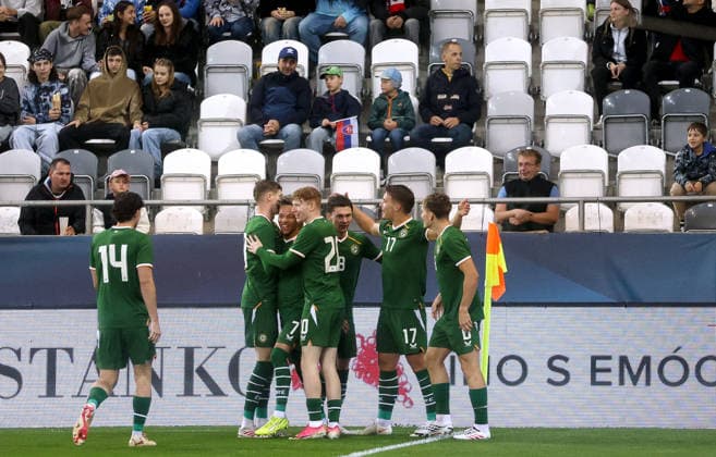 2027 UEFA Under 21 European Qualifier, Kosicka Futbalova Arena, Kosice, Slovakia 25 9 2026 Slovakia vs Republic of Ireland Ireland™s Thomas Lonergan celebrates scoring his sides first goal Thomas Lonergan celebrates scoring his sides first goal 25 9 2026  Copyright: xx AS4A3008