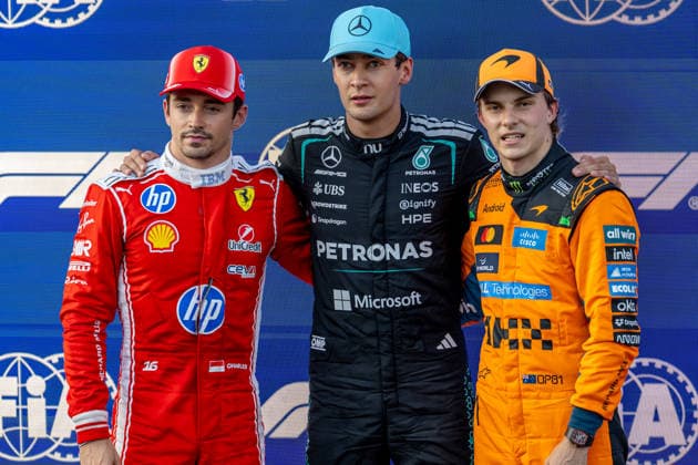 BAKU, AZERBAIJAN: George Russell fastest in the Azerbaijan Grand Prix Qualifying during the 2026 Formula 1 Azerbaijan Grand Prix at the Baku City Circuit in Baku, Azerbaijan