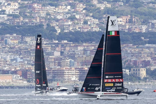 OTHER - Sailing - The Louis Vuitton 38th America s Cup Preliminary Regatta in Naples Photo by IPA ABACAPRESS.COM88961813 - Team Luna Rossa and Alinghi compete on the first day of the preliminary regatta for the 38th Louis Vuitton America s Cup in the Gulf of Naples, Campania, Italy, on September 25, 2026. The Naples preliminary regatta gives the competing teams their first opportunity to test their AC40 one-design yachts ahead of the 38th America s Cup, which will be held in Naples in 2027. Napoli Italy  Copyright: xIPAxSport ABACAx