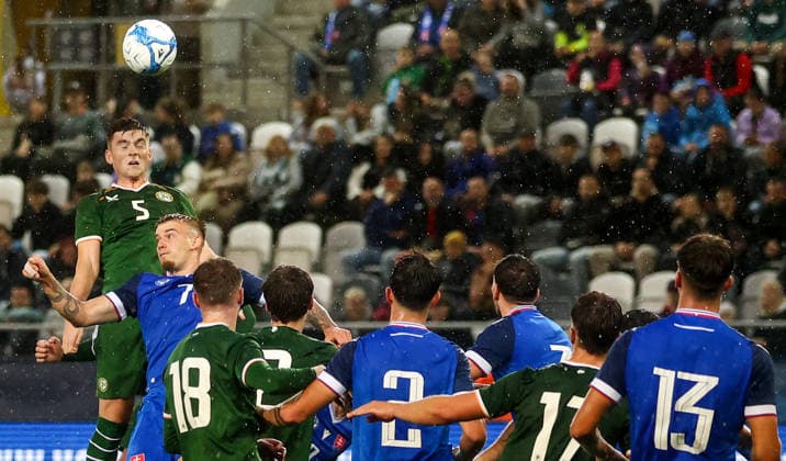 2027 UEFA Under 21 European Qualifier, Kosicka Futbalova Arena, Kosice, Slovakia 25 9 2026 Slovakia vs Republic of Ireland Ireland™s Sean Grehan with Matej Riznic of Slovakia Sean Grehan with Matej Riznic 25 9 2026  Copyright: xAleksandarxDjorovicx AS4A3168