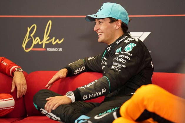 FORMULA 1 AZERBAIJAN GRAND PRIX 2026 George Russell (GBR) 63 Mercedes in the Post Qualifying press conference, PK, Pressekonferenz after taking Pole Position during the Formula 1 Qatar Airways Azerbaijan Grand Prix 2026, Round 15 of the 2026 Formula 1 World Championship, WM, Weltmeisterschaft from 24th - 26th September 2026 at the Baku City Circuit, Baku, Azerbaijan. Credit: Robbie Hoad Every Second Media Editorial use only. All images are copyright Every Second Media Limited. No images may be reproduced without prior permission. Copyright: xIMAGO EveryxSecondxMediax ESM-2183-0396 RobbiexHoadx xEveryxSecondxMediax