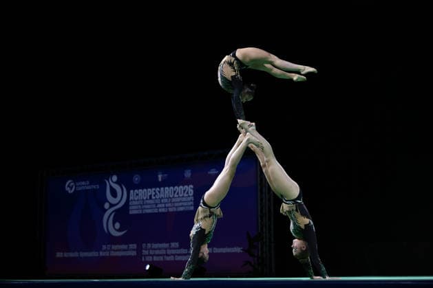IPA88964787 - CHU Avelyn, FIORE Chloe, SUTHERLAND Katherine (CAN) during the 30th World Acrobatic Gymnastics Championships in Pesaro, Italy, September 25, 2026  Copyright: xFilippoxTomasi IPAxSportx xx IPA88964787