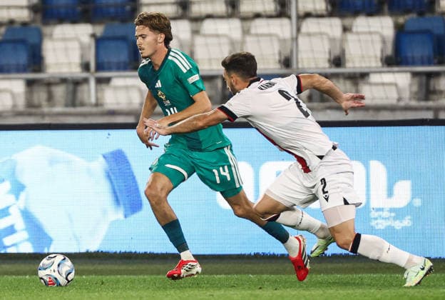 UEFA Nations League Group Stage, Boris Paitchadze Dinamo Arena, Tbilisi, Georgia 25 9 2026 Georgia vs Northern Ireland Northern Ireland™s Isaac Price with Georgia s Otar Kakabadze Isaac Price with Otar Kakabadze 25 9 2026  Copyright: xx Georgia v N Ireland_068