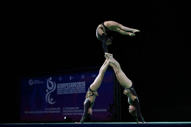OTHER - Gymnastics - 30th Acrobatic Gymnastics World Championships Photo by IPA ABACAPRESS.COM88964787 - CHU Avelyn, FIORE Chloe, SUTHERLAND Katherine (CAN) during the 30th World Acrobatic Gymnastics Championships in Pesaro, Italy, September 25, 2026 Pesaro Italy  Copyright: xIPAxSport ABACAx