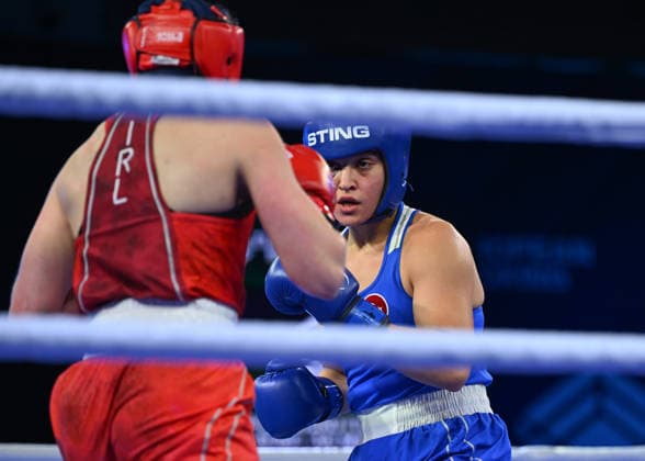 2026 European Boxing Championships SOFIA, BULGARIA - SEPTEMBER 25: Busra Isildar (blue) of Turkiye in action against Aoife O Rourke (red) of Ireland during the Elite Women s 75kg Final at the 2026 European Boxing Elite Championships at Asics Arena Sports Hall in Sofia, Bulgaria, on September 25, 2026. Artur Widak Anadolu Sofia Bulgaria. Editorial use only. Please get in touch for any other usage.  Copyright: x2026xAnadoluxArturxWidakx