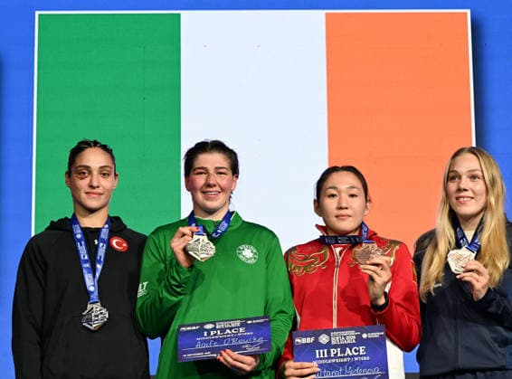 2026 European Boxing Championships in Bulgaria SOFIA, BULGARIA - SEPTEMBER 25: Silver medalist Busra Isildar of Turkiye, gold medalist Aoife O Rourke of Ireland, and bronze medalists Saltanat Medenova of Russia and Sunniva Hofstad of Norway pose close together on the podium during the Elite Women s 75kg award ceremony at the 2026 European Boxing Elite Championships in Sofia, Bulgaria, on September 25, 2026. Artur Widak Anadolu Sofia Bulgaria. Editorial use only. Please get in touch for any other usage.  Copyright: x2026xAnadoluxArturxWidakx