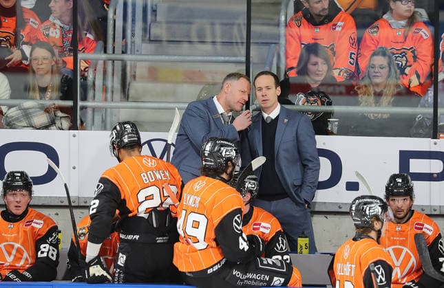 Cheftrainer Tyler Haskins (Grizzlys Wolfsburg), rechts Eishockey, DEL, Penny DEL, Herren, Maenner, Saison 2026 2027 Grizzlys Wolfsburg gegen Schwenninger Wild Wings