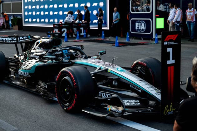 F1 - AZERBAIJAIN GRAND PRIX 2026 63 RUSSELL George (gbr), Mercedes AMG F1 Team W17, action during the 2026 Formula 1 Azerbaijan Grand Prix, 15th round of the 2026 Formula One World Championship, WM, Weltmeisterschaft from September 24 to 26, 2026 on the Baku City Circuit, in Baku, Azerbaijan - BakuAzerbaijan  Copyright: xALBERTOxVIMERCATIx