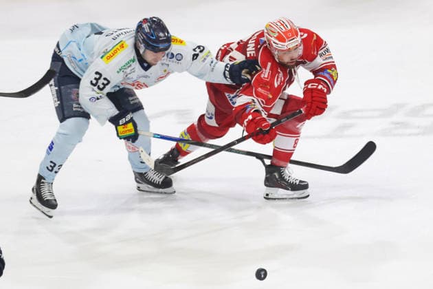 Sahnpark Crimmitschau 25.09.2026 Saison 2026 27 Eishockey 2. Bundesliga Hauptrunde Spiel 3 Kunsteisstadion Sachsen Eispiraten Eispiraten - Dresdner Eislöwen Louis Brune EPC rot - David Suvanto Dresden Crimmitschau Sachsen Germany