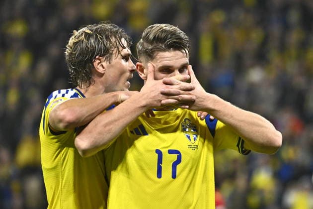STOCKHOLM, SWEDEN 20260925 Sweden s Viktor Gyökeres on his way to score 2-1 during Friday s Nations League football match between Sweden and Romania at Strawberry Arena. STOCKHOLM SVERIGE x10090x