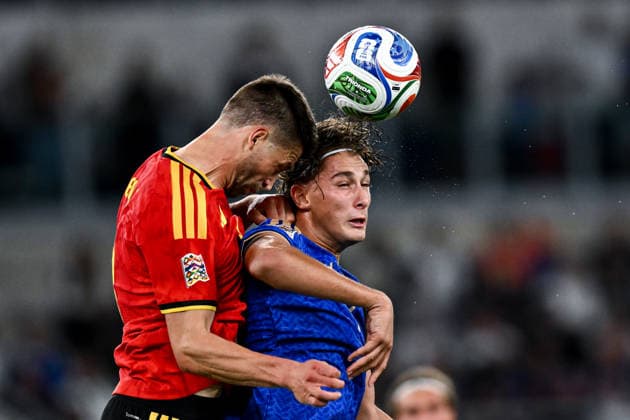 As Roma 25 09 2026 - Nations League Italia-Belgio foto Antonello Sammarco Image nella foto: Pio Esposito-Nicolas Raskin 