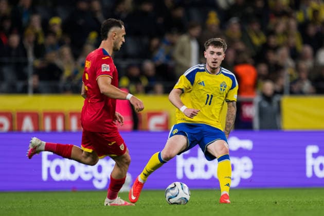 260925 Patrik Walemark of Sweden during the Nations League football match between Sweden and Romania on September 25, 2026 in Stockholm. Photo: Emma Wallskog BILDBYRAN kod EW JM0854 bbeng fotboll football soccer fotball nations league uefa nations league sverige sweden sverige a rumänien romania Copyright: EMMAxWALLSKOG BB260925EW057