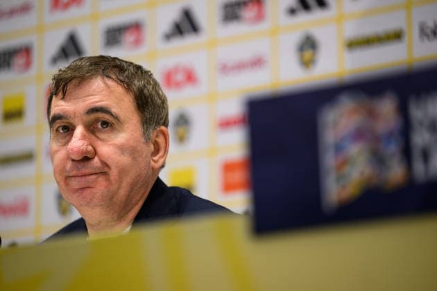 260925 Head coach Gheorghe Hagi of Romania at the press conference, PK, Pressekonferenz after the Nations League football match between Sweden and Romania on September 25, 2026 in Stockholm. Photo: Jesper Zerman BILDBYRAN kod JZ JM0854 bbeng fotboll football soccer fotball nations league uefa nations league sverige sweden sverige a rumänien romania presskonferens Copyright: JESPERxZERMAN BB260925JZ045