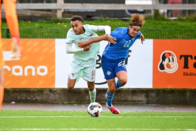 Iceland v France - Euro U21, U 21 2027 - Qualifications Ethan MBAPPE of France U21 and Daniel Freyr Kristjansson of Iceland U21 during Euro U21 2027 Qualifications match between Iceland and France at Throttarvollur on September 25, 2026 in Reykjavik, Iceland. Reykjavik Iceland  Copyright: xSandraxRuhautx 776567071