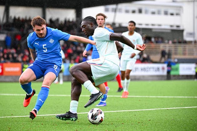 Iceland v France - Euro U21, U 21 2027 - Qualifications Christian MAWISSA of France U21 and Hlynur Karlsson of Iceland U21 during Euro U21 2027 Qualifications match between Iceland and France at Throttarvollur on September 25, 2026 in Reykjavik, Iceland. Reykjavik Iceland  Copyright: xSandraxRuhautx 776567071