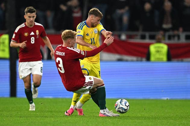 SOCCER - UEFA Nations League - Hungary vs. Ukraine Photo by IPA ABACAPRESS.COM88971380 - Mark Csinger (Hungary) vs. Vladyslav Vanat (Ukraine) during the Nations League group stage, Matchday 1, between Hungary and Ukraine on September 26, 2026, at the Puskás Arena in Budapest, Hungary Budapest Hungary  Copyright: xIPAxSport ABACAx
